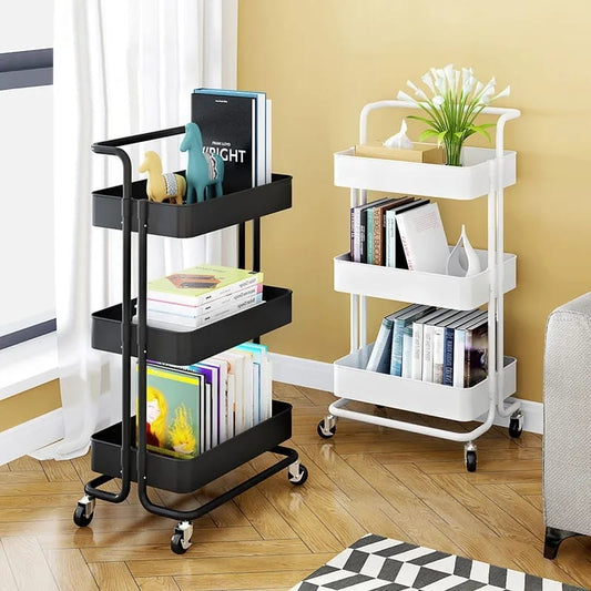 Multi-functional movable trolley storage rack(plastic with metal stands)