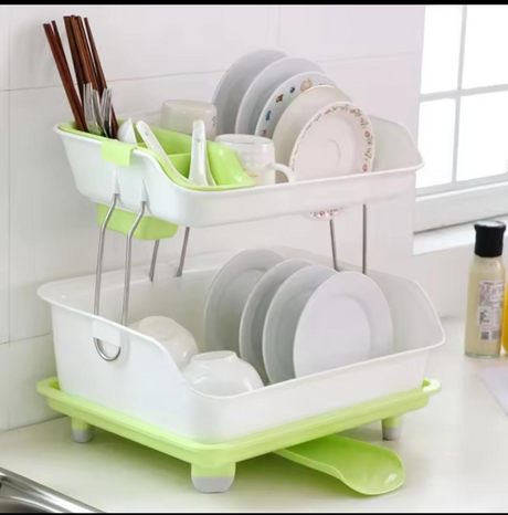 2 tier dish rack white green drainage tray kitchen counter — iDecorators Kenya