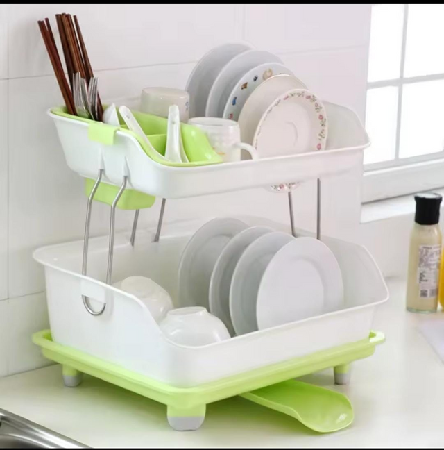 2 tier dish rack white green drainage tray kitchen counter — iDecorators Kenya