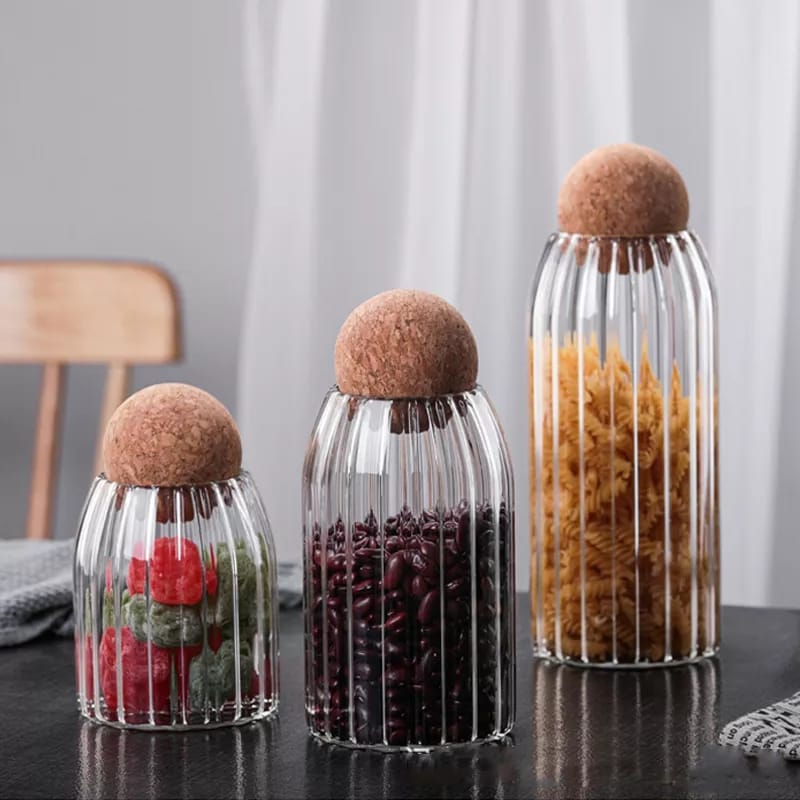 Bar-Shaped Open Ball Cork Transparent Jar with Bamboo Lid