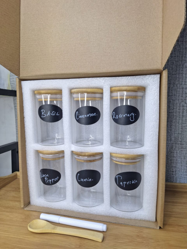 Round Glass Jars with Bamboo lid And Spoon 6-pack
