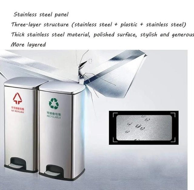 Classified Stainless steel Dustbin with pedal and Detachable Plastic bin