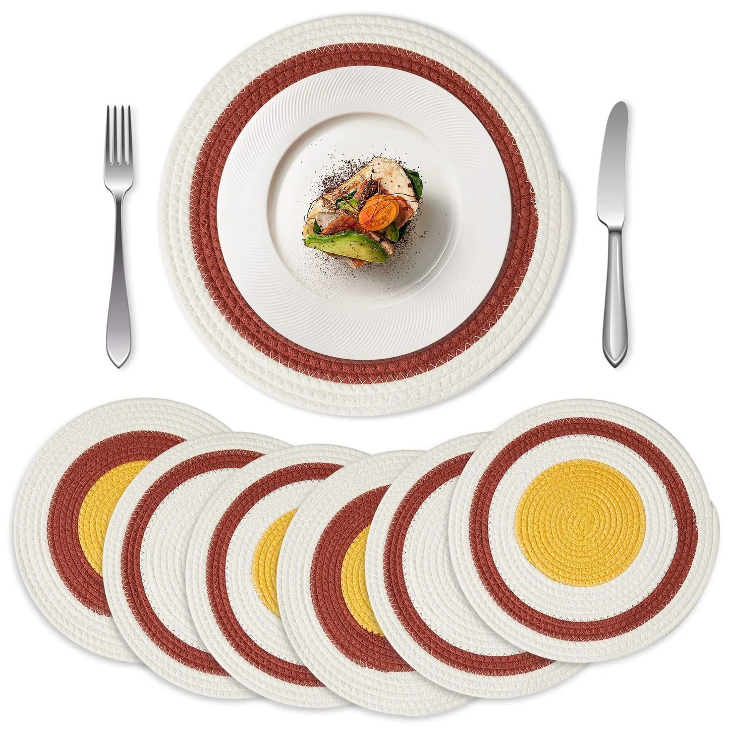 Round Woven Placemats Table Mats Set of 6 Large