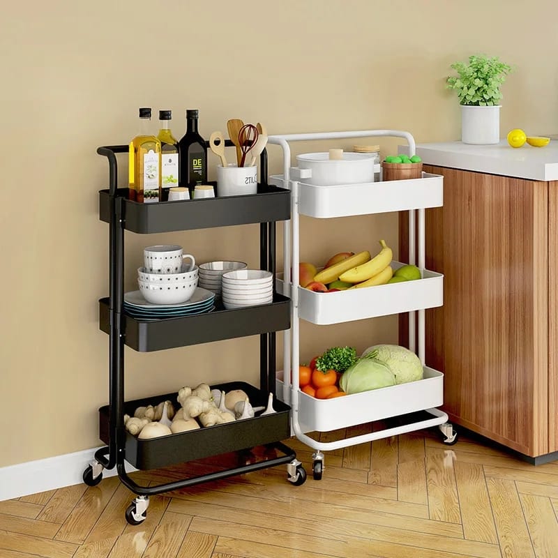 Multi-functional movable trolley storage rack(plastic with metallic stands)