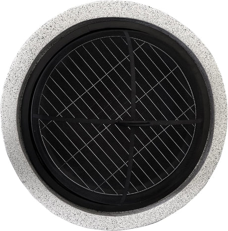 Home Round Steel Outdoor Fire Pit Outside Wood Burning Firepit Bonfire with Spark Screen, Firebowl, Poker, Stainless Steel Rack, Charcoal Grill for Patio Garden Backyard BBQ,