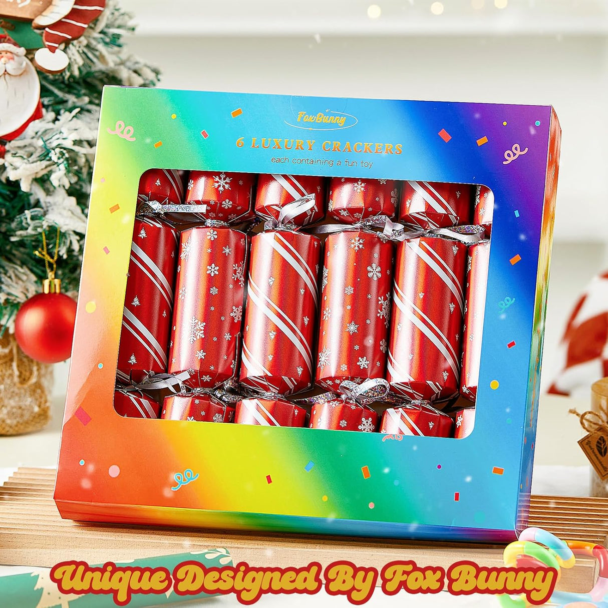 Christmas Party Crackers Set – Festive Red – 6pcs