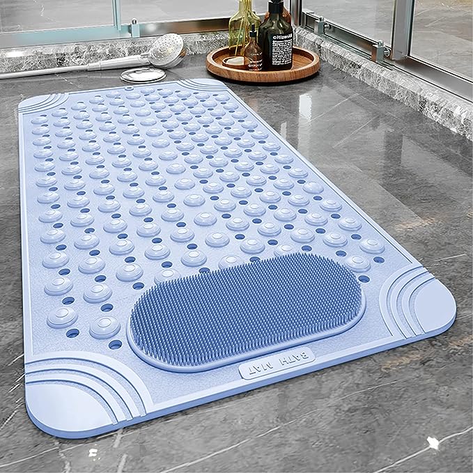Bathtub Mat Non-Slip Shower Mat with Drain Holes Suction Cups, Quick Drying Feet Massage, Bath Mat  Shower  & Bathroom