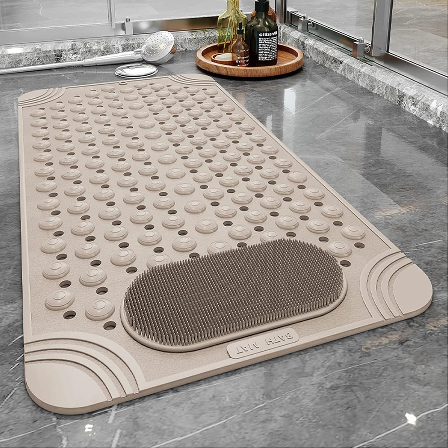 Bathtub Mat Non-Slip Shower Mat with Drain Holes Suction Cups, Quick Drying Easy Cleaning, Feet Massage, Bath Mat for Tub & Shower Stall & Bathroom, Machine Washable