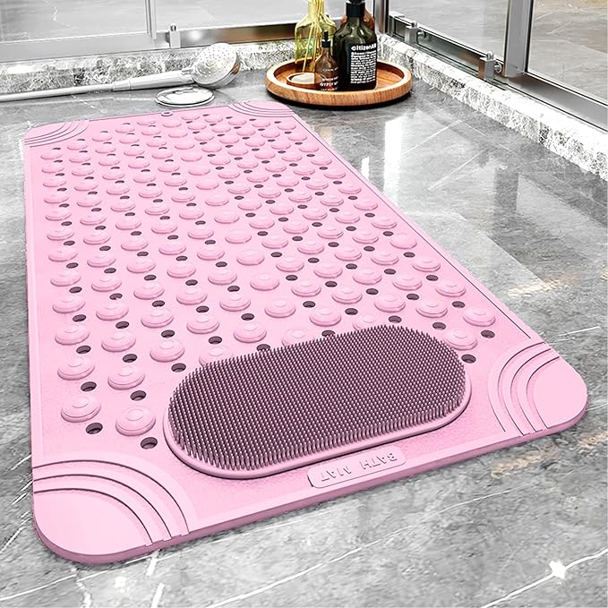 Bathtub Mat Non-Slip Shower Mat with Drain Holes Suction Cups, Quick Drying Feet Massage, Bath Mat  Shower  & Bathroom