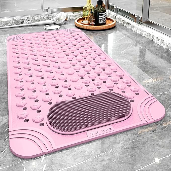 Bathtub Mat Non-Slip Shower Mat with Drain Holes Suction Cups, Quick Drying Easy Cleaning, Feet Massage, Bath Mat for Tub & Shower Stall & Bathroom, Machine Washable