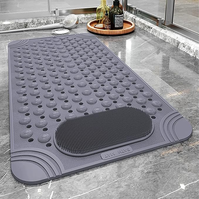 Bathtub Mat Non-Slip Shower Mat with Drain Holes Suction Cups, Quick Drying Feet Massage, Bath Mat  Shower  & Bathroom