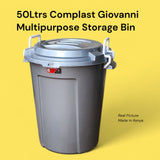 Multipurpose plastic storage bin with side clips — 50 litres