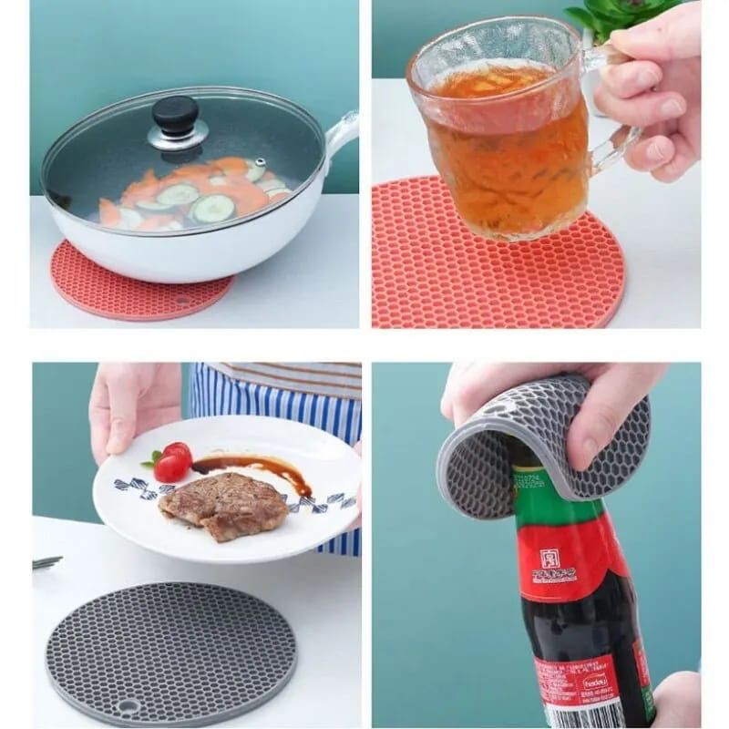 Round heat resistant silicone mat nonslip pot holder drink cup coaster