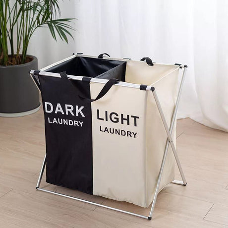 Foldable Dual-Compartment Laundry Basket for Dark & Light Clothes (60×38×60cm)