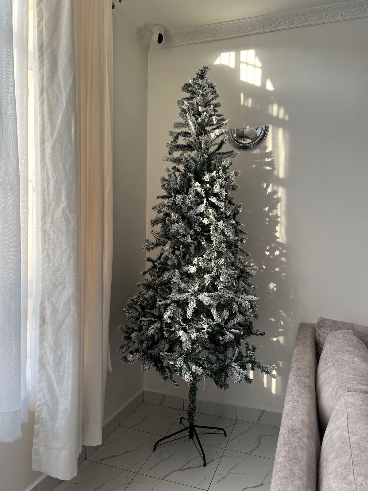 Snow flocked Christmas tree