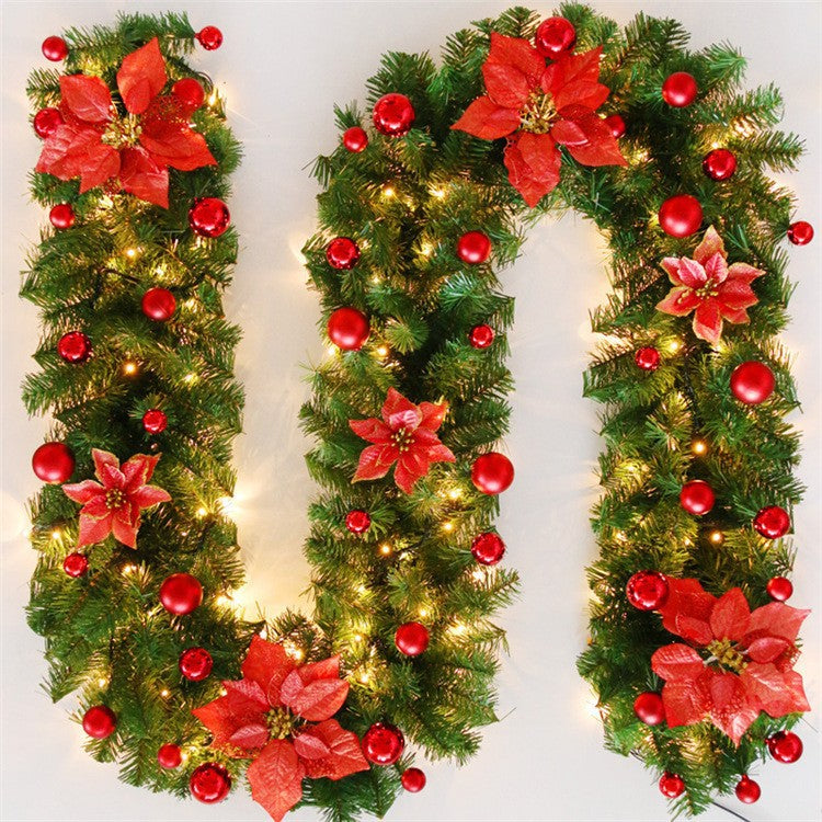 CHRISTMAS GARLAND WITH FLOWERS, BALLS & LED LIGHTS