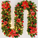 CHRISTMAS GARLAND WITH FLOWERS, BALLS & LED LIGHTS