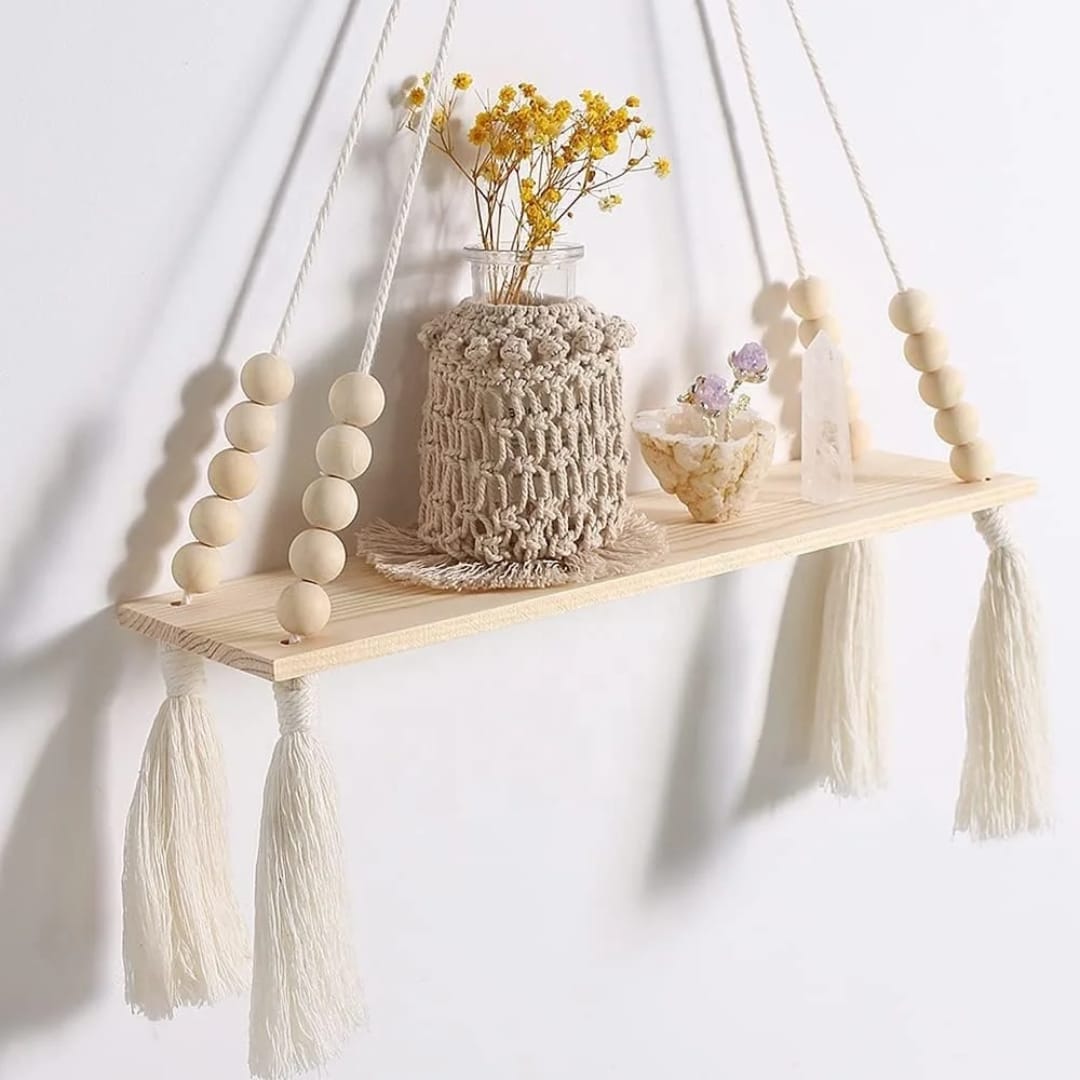 Macrame Wall Hanging Shelf — 55 cm height by 35 cm length by 9.5 cm width