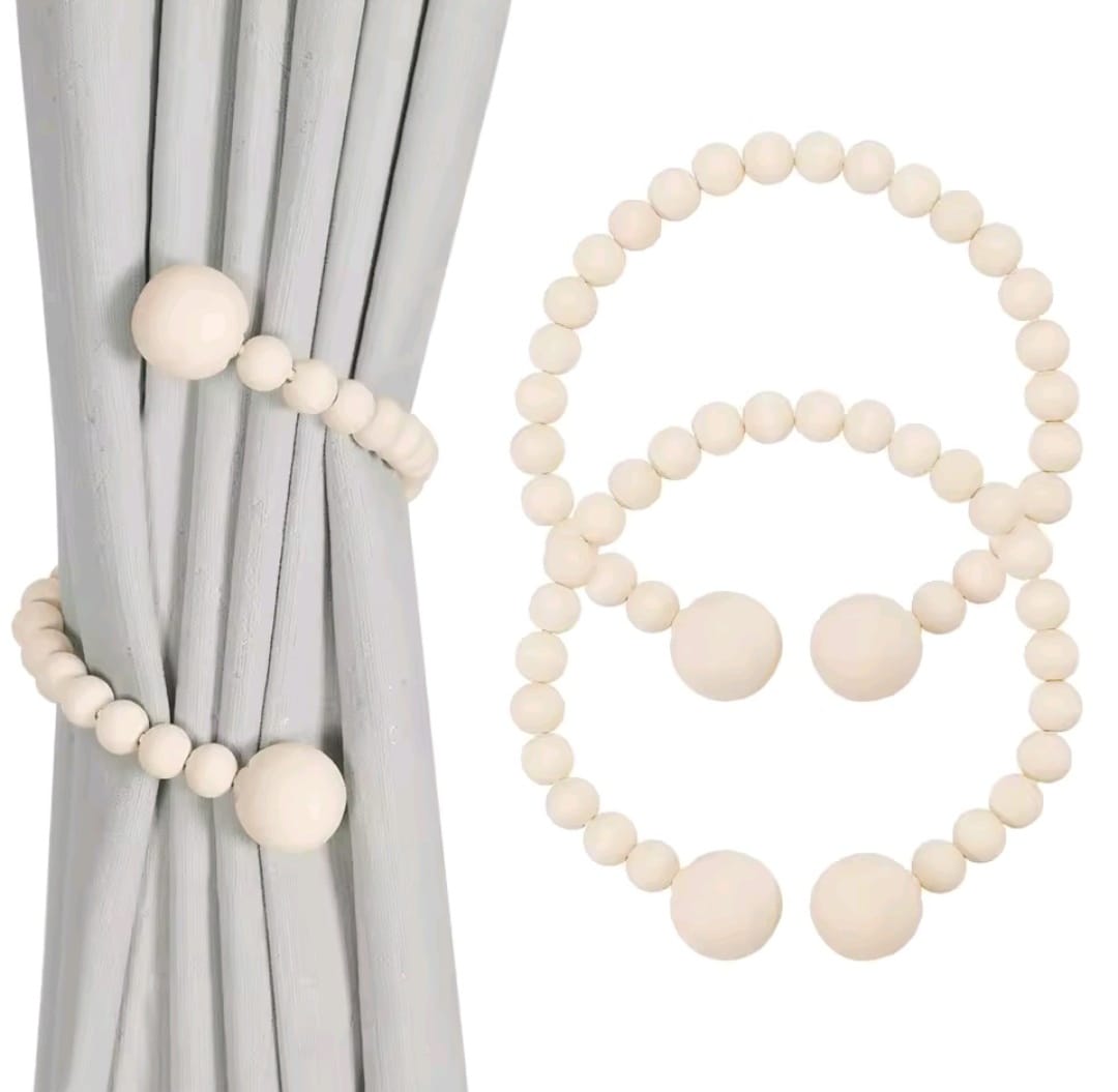Magnetic Wooden Beads Curtain Tiebacks – 2pcs Boho Decor Accessories