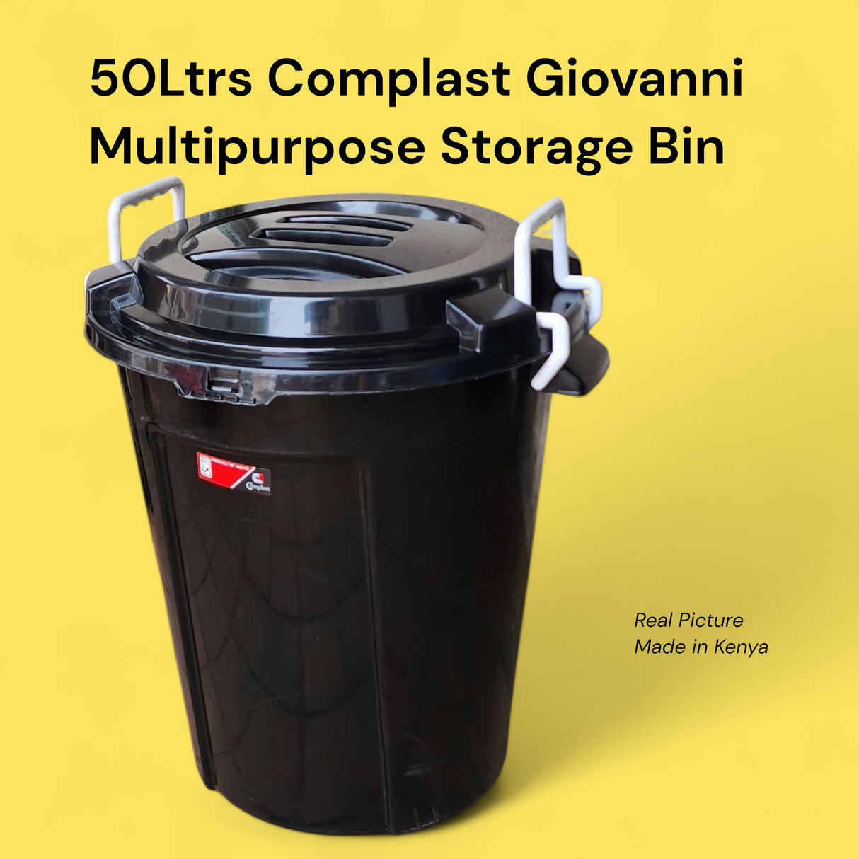 Multipurpose plastic storage bin with side clips — 50 litres