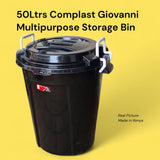 Multipurpose plastic storage bin with side clips — 50 litres