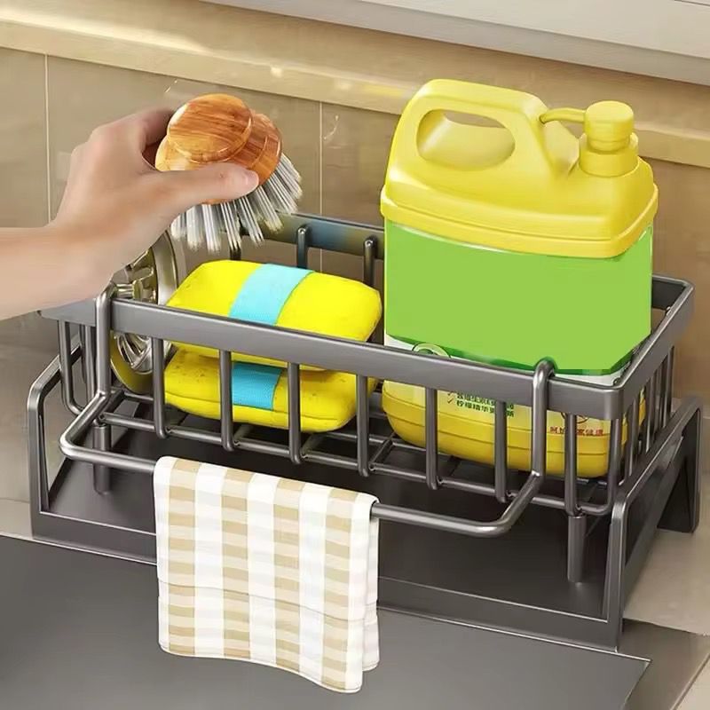 Sink Drain Rack Sponge Holder with a towel hanger