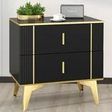 Night Stand with 2 Drawers, Lofka Bedside Table for Bedroom, Modern Wood Nightstand, 23" Height, Black