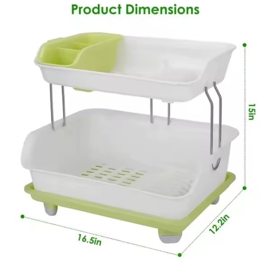 2 tier dish rack white green drainage tray kitchen counter — iDecorators Kenya DIMENSIONS