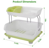 2 tier dish rack white green drainage tray kitchen counter — iDecorators Kenya DIMENSIONS