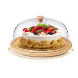 High quality bamboo base cake/fruit stand with high quality aclyric top dome cover