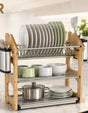 3-tier stainless steel and bamboo dish drying rack with plate slots, cutlery holders and drainage tray in Kenya