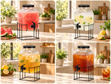 Beverage dispenser ribbed clear glass with tap and black stand party table — iDecorators Kenya