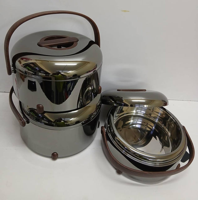 Hotpot set mirror chrome with wood effect carry handles — iDecorators Kenya