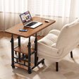 Adjustable mobile laptop desk with storage shelf, wheels, and height adjustment from 63–90cm. Perfect for bed, sofa, study, and home office use.