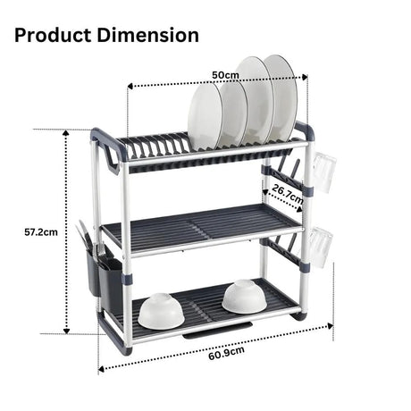Aluminium Multifunctional Dish Drying Rack with 3 Tiers