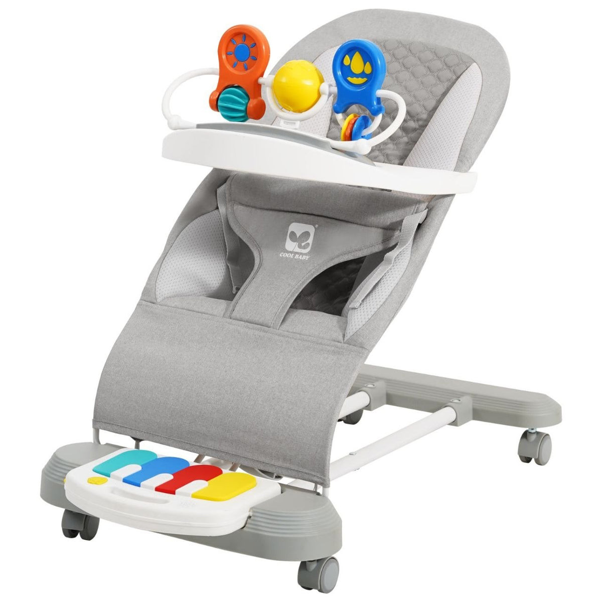 Baby bouncer chair grey fabric with toy bar and piano foot pad — iDecorators Kenya