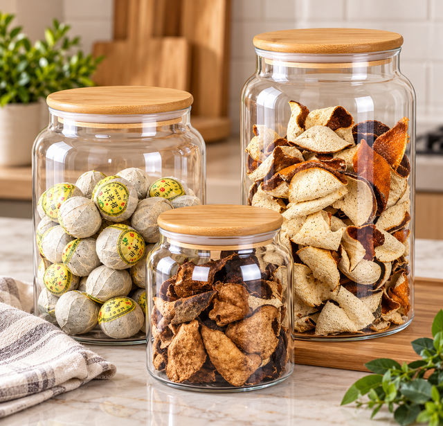 Storage jars clear acrylic with bamboo lids, set of 3 sizes — iDecorators Kenya
