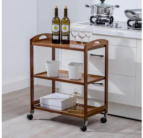 Bamboo Kitchen Serving Trolley Cart – 3 Tier