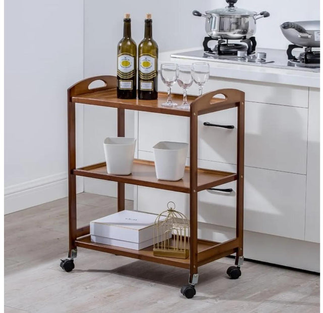 Bamboo Kitchen Serving Trolley Cart – 3 Tier