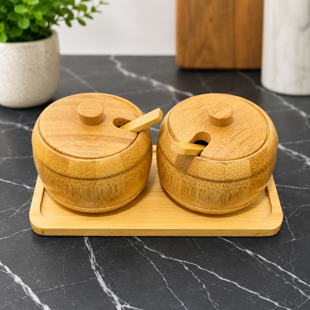 Bamboo condiment Jar set 3-Piece