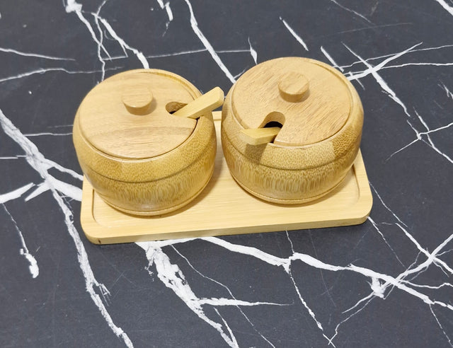 Bamboo condiment Jar set 3-Piece 