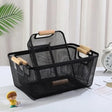 Black Mesh Plastic Storage Baskets with Bamboo Handles (Set of 3) njr
