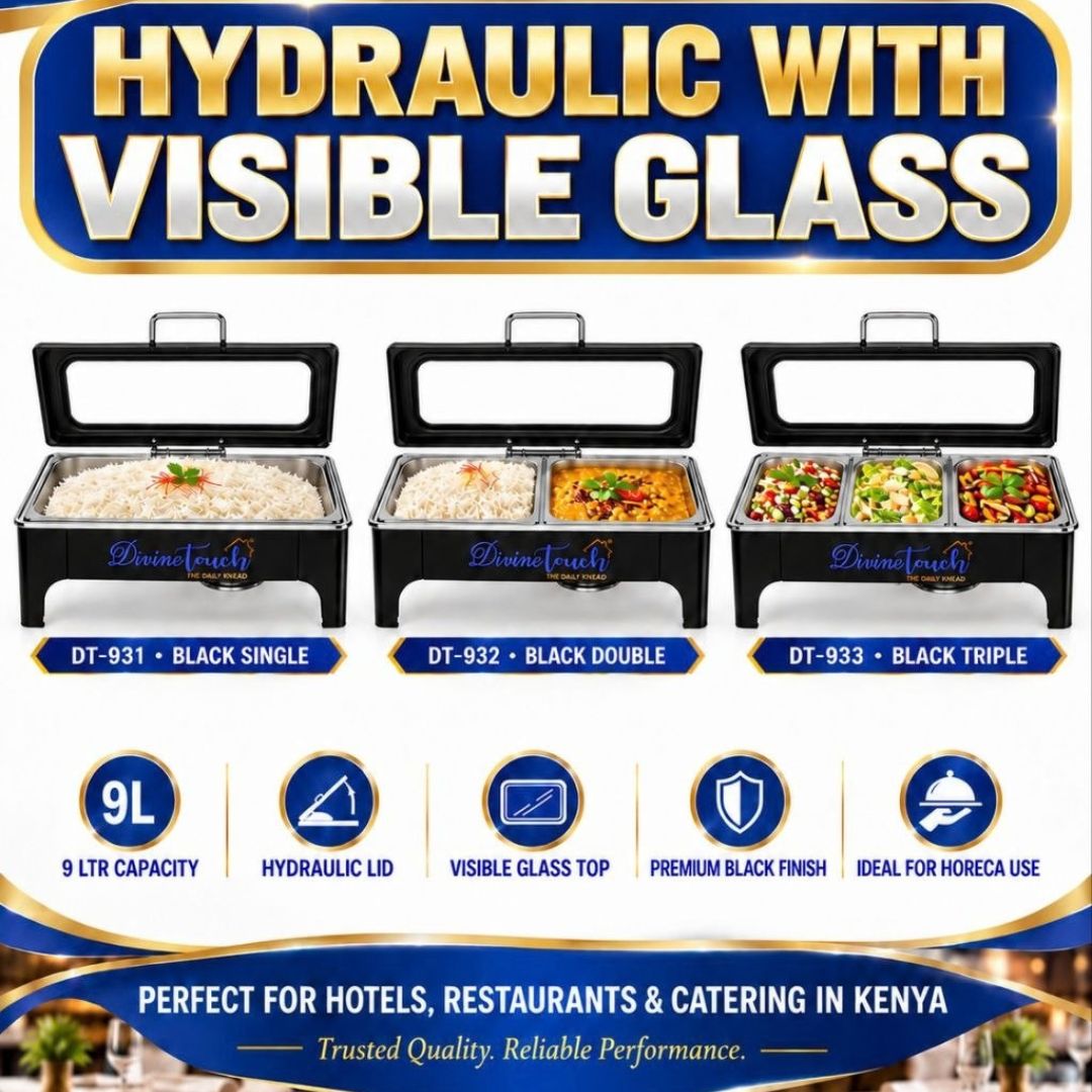 Black Stainless Steel Rectangular Hydraulic Chafing Dish with Glass Lid, 9 Litres div