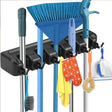 Black Wall Mounted Broom & Mop Holder with 5 Holders and 6 Hooks  grc