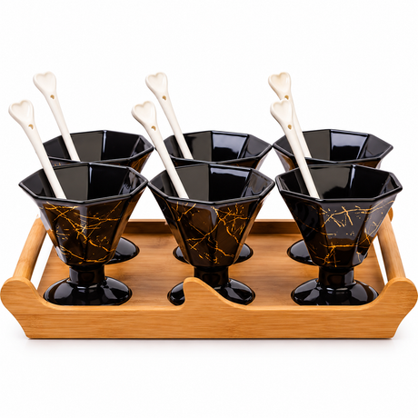 Black and Gold Marble Ceramic Ice Cream Cups spn