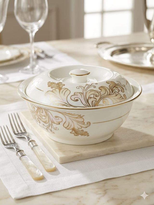 Bone china grey flower serving bowl