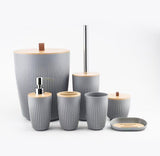 Grey: Bathroom accessories set grey ribbed with bamboo lids 7 pieces — iDecorators Kenya