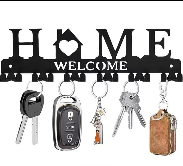 Key holder black metal Welcome Home design with keys hanging — iDecorators Kenya