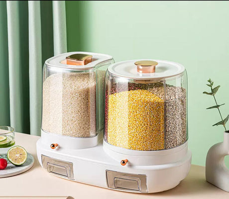 Rotatable grain storage box with compartments 