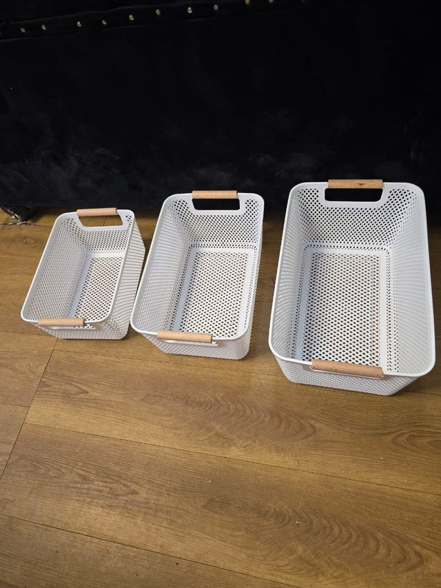Storage basket set white perforated three sizes — iDecorators Kenya